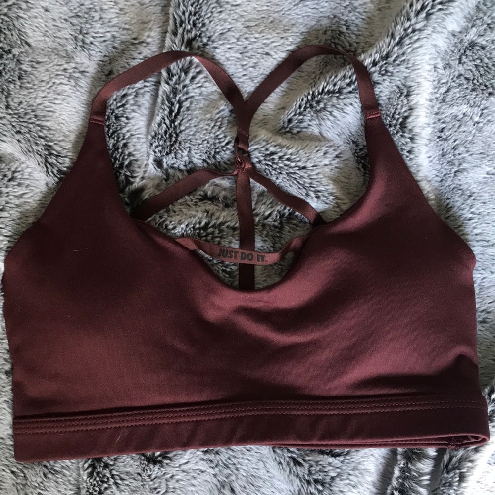 Nike maroon sports bra with strap detailing